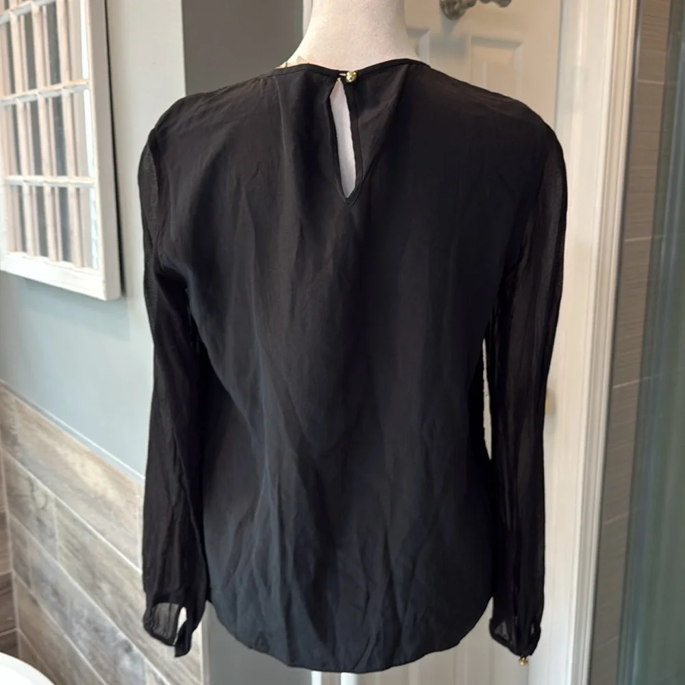 Tory Burch Woman's Long Sleeve Sequin‎ Top Sheer Sleeves Black Size 4